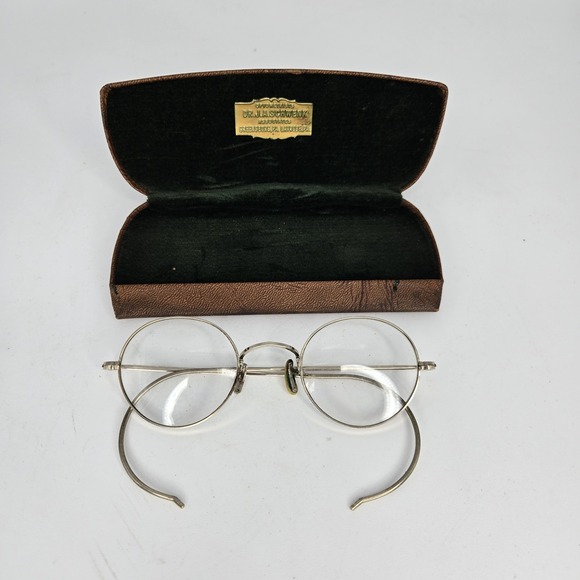 B & L Bausch & Lomb 14k Gold Pads Eyeglasses W/ Case Antique Vintage Round Oval - Picture 2 of 5